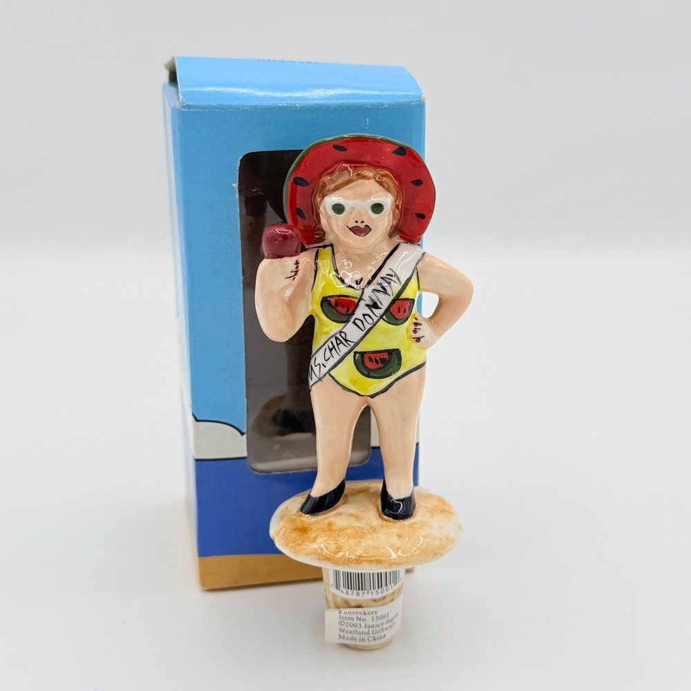 Funseekers Ms Chardonnay Ceramic Wine Bottle Stopper 2004 Janice Joplin NIB
